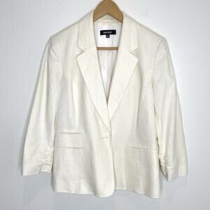 Nine West Linen Blend Ivory Blazer Jacket Womens 10 Cream 3/4 Sleeves